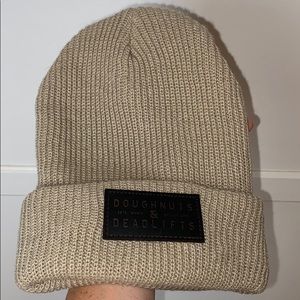 Doughnuts & Deadlifts tan beanie